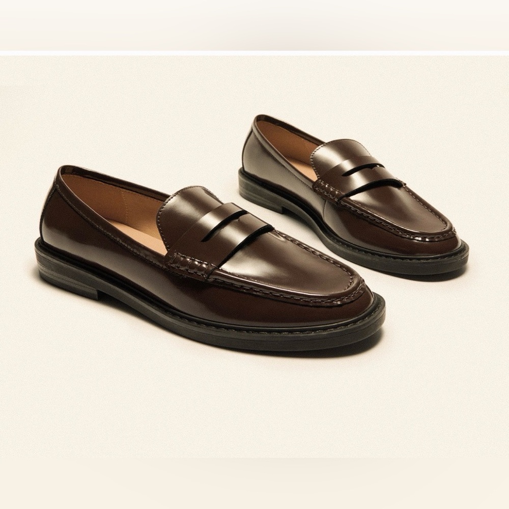 C. Paravano Serenity Valora Penny Loafers Brown Slip On Calf Leather Women Sz 40